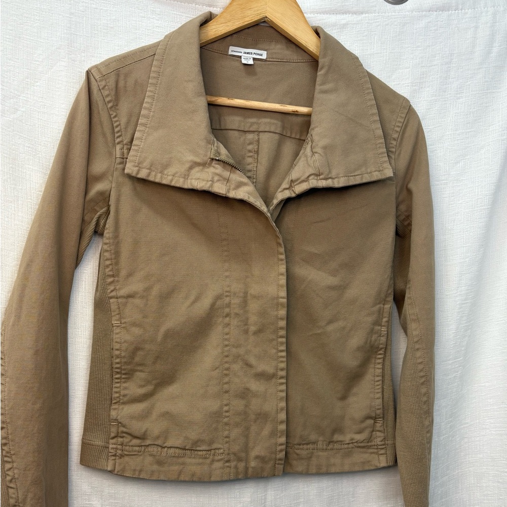 James Perse Canvas Utility Jacket in Tan, Size Medium